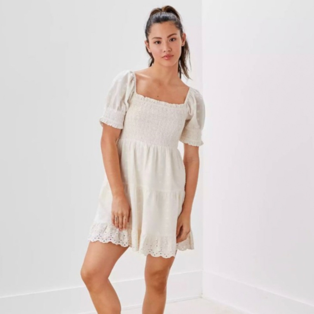 American Eagle Puff Sleeve Cream Dress